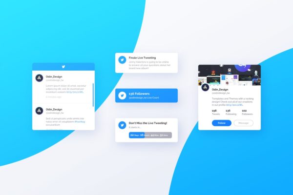 社交媒体卡片式设计UI设计模板素材v6 Asgard Plugin – Twitter UI Cards – PSD Template