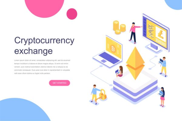 加密货币交易市场等距概念插画精选 Cryptocurrency Exchange Isometric Concept