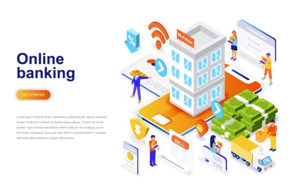 电子银行网上银行等距概念插画精选 Online Banking Isometric Concept