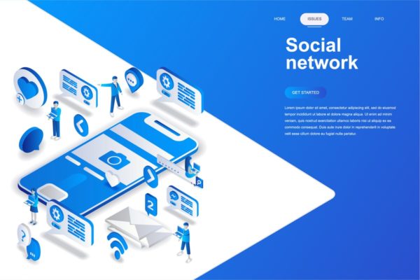 新媒体社交媒体主题等距概念插画精选 Social Network Isometric Concept