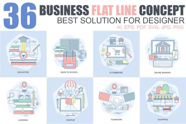 36款扁平设计风格线条概念插画精选 Flat Line Concepts