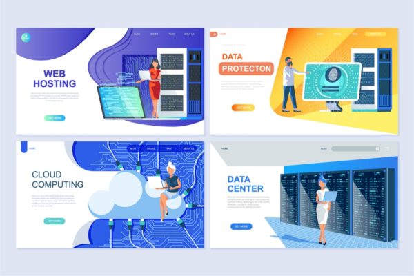 云计算技术服务主题扁平化落地页概念插画精选 Set of Landing Page Templates Flat Concept