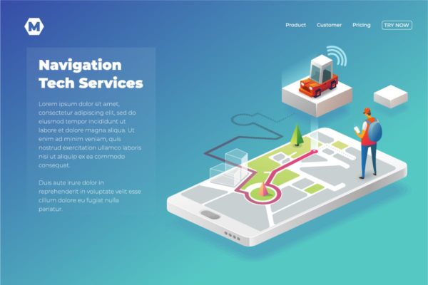 租车技术服务概念插画精选设计网站落地页模板 Online Taxi in modern world