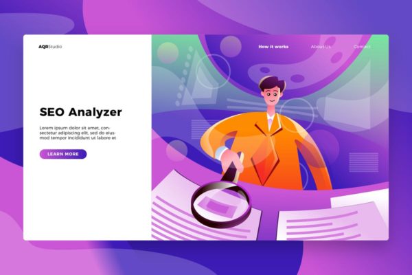 SEO服务概念插画精选网站Banner&落地页模板 SEO Analyzer – Banner & Landing Page