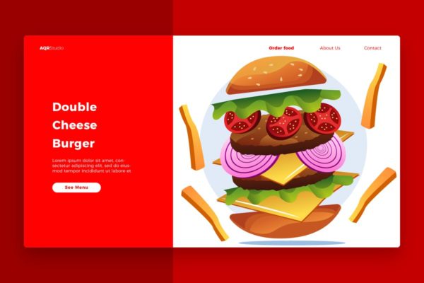 汉堡包概念插画精选网站Banner&落地页设计模板 Burger – Banner & Landing Page