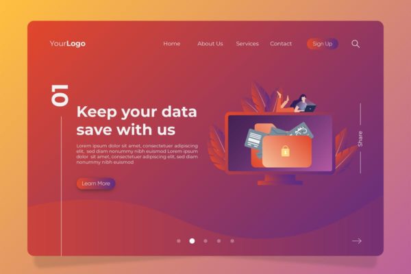 数据储存概念插画精选Banner设计＆落地页模板 Data – Banner & Landing Page