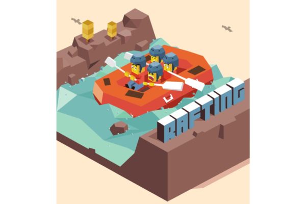 刺激漂流户外活动2.5D矢量插画设计精选 Rafting