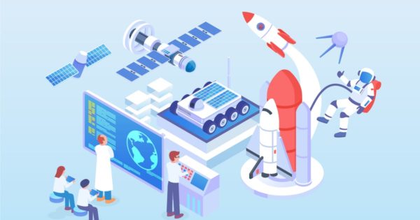 太空科技2.D等距概念插画精选素材 Isometric Space Technology Vector Concept