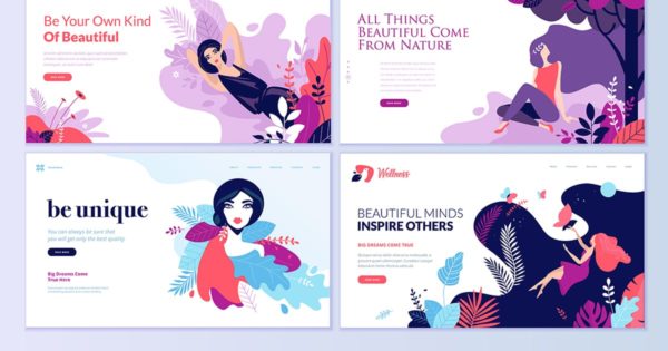 美容化妆品女性时尚品牌主题网站设计概念插画精选素材 Set of Beauty Web Page Design Templates