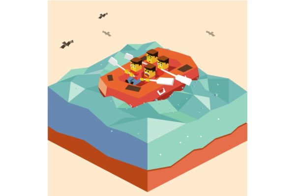 漂流探险运动2.5D矢量插画设计精选 Rafting sport