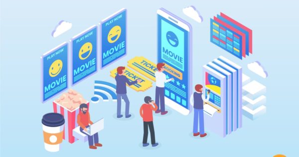 在线订票系统2.5D等距概念插画精选 Isometric Online Ticket Booking Vector Concept