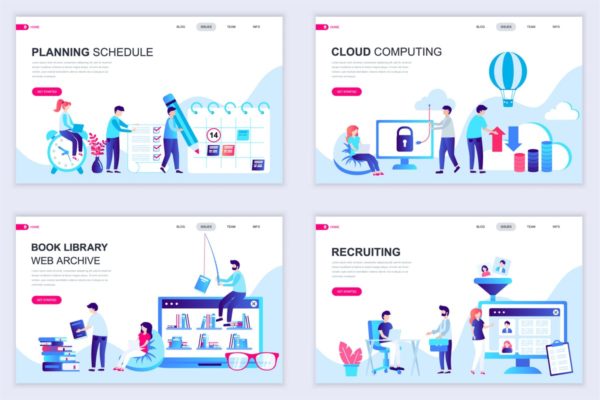 扁平设计风格场景概念插画精选网站落地页设计模板v4 Set of Landing Page Templates Flat Concept