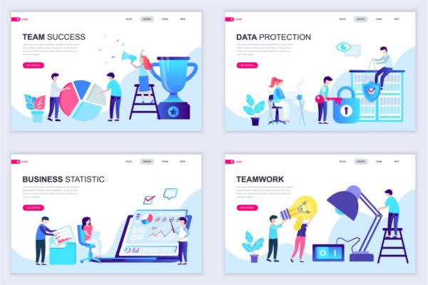 扁平设计风格场景概念插画精选网站落地页设计模板v3 Set of Landing Page Templates Flat Concept