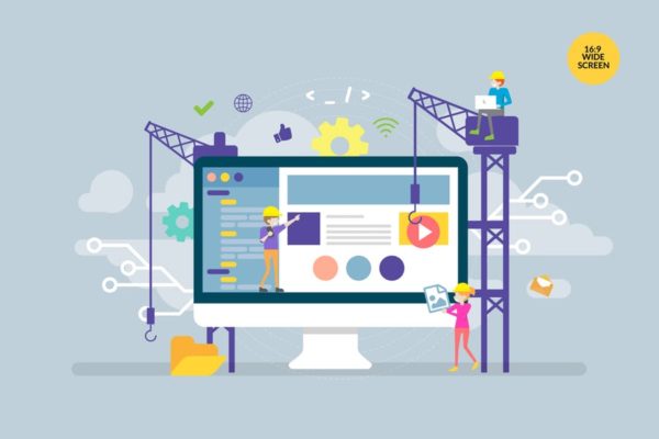 网站搭建矢量概念插画精选设计素材 Web Under Construction Vector Concept Illustration