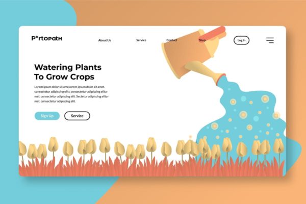 浇水概念插画精选网站Banner&落地页设计模板 Watering Plant – Banner & Landing Page