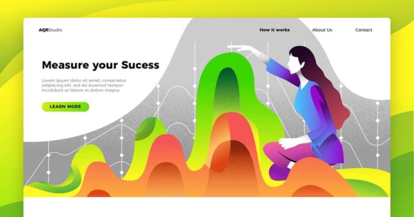 彩色曲线图概念插画精选网站Banner&登陆页设计模板