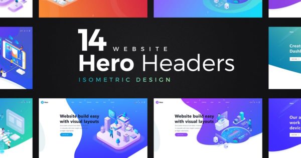 14套等距概念插画精选巨无霸焦点图网站Header设计模板