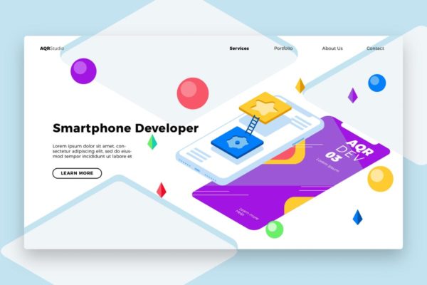 软件开发概念插画精选网站Banner&落地页设计模板 software developer – Banner & Landing Page
