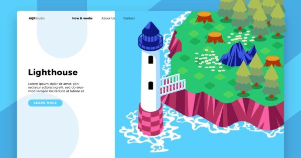 灯塔概念插画精选网站Banner&落地页设计模板 Lighthouse – Banner & Landing Page