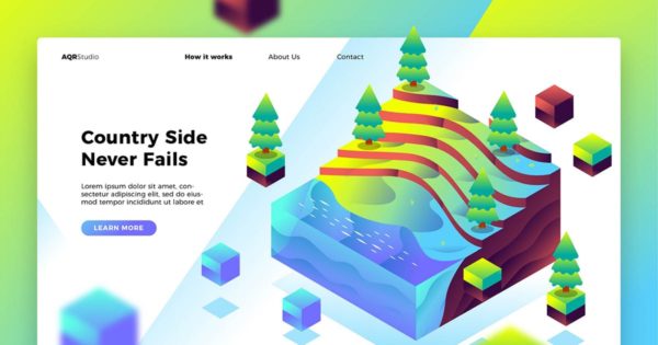农村梯田概念插画精选网站Banner&落地页设计模板 Countryside – Banner & Landing Page