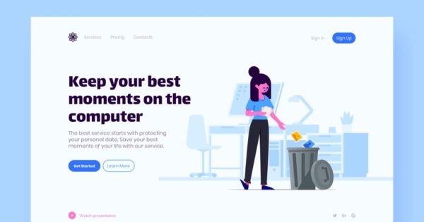 照片回收站概念插画精选落地页设计模板 Photo Landing Page Illustration