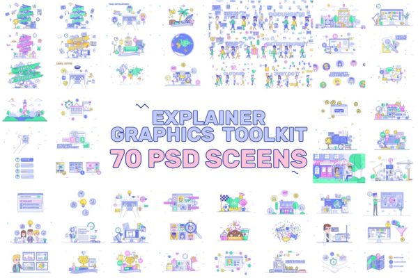 70款互联网场景化概念插画精选PSD模板合集 Explainer Graphics Toolkit