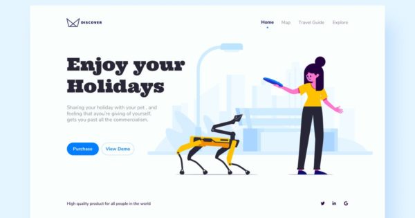 机器人宠物概念插画精选网站落地页设计模板 Robot Pet Landing Page Template