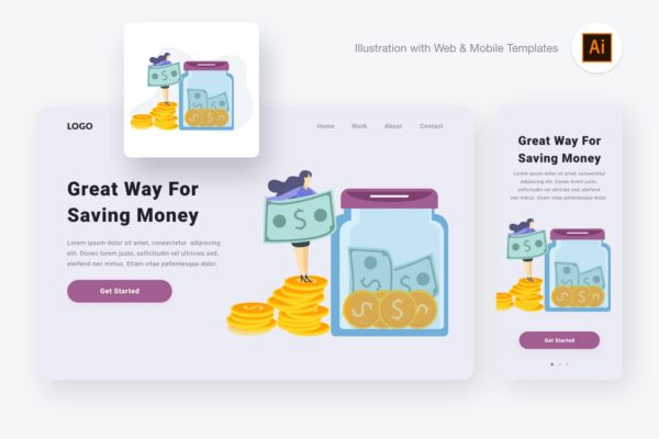 网站设计项目开源节流概念插画精选[AI&SVG] Saving money illustration (Illustrator & SVG)