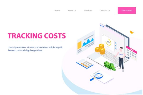 成本管理2.5D概念插画精选网站设计素材 Tracking Costs Isometric Illustration – FV