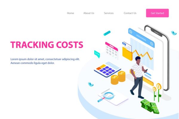 项目成本控制2.5D概念插画精选网站设计素材 Tracking Costs Isometric Illustration – FV