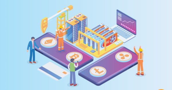 加密货币挖掘技术等距2.5D矢量概念插画精选 Isometric Crypto Mining Technology Vector Concept