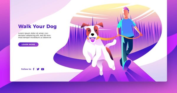 遛狗宠物主题概念插画精选网站Banner＆落地页设计模板 Walk Your Dog – Banner & Landing Page