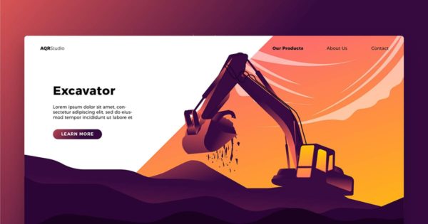 挖掘机概念插画精选网站Banner＆落地页设计模板 Excavator – Banner & Landing Page