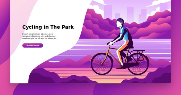骑行运动概念插画精选网站Banner＆落地页模板 Cycling – Banner & Landing Page