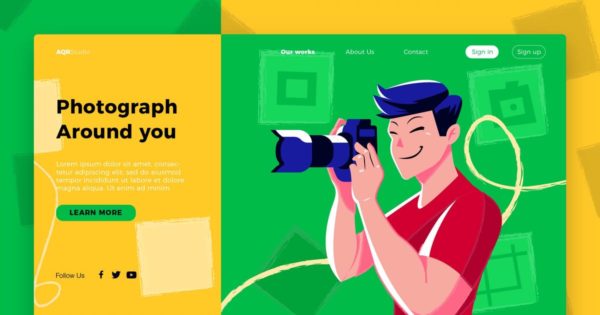 摄影师概念插画精选网站Banner＆落地页模板 Photographer – Banner & Landing Page