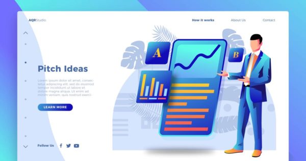 投资策划理念概念插画精选网站Banner＆落地页设计模板 Pitch Ideas – Banner & Landing Page