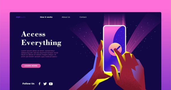 Web访问浏览概念插画精选网站Banner＆落地页设计模板 Access Everything – Banner & Landing Page