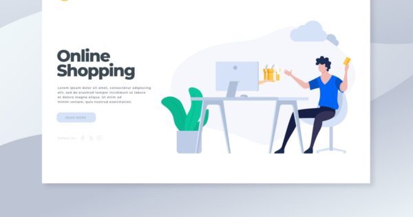 网上购物概念插画精选网站落地页设计模板 Online Shopping – Landing Page