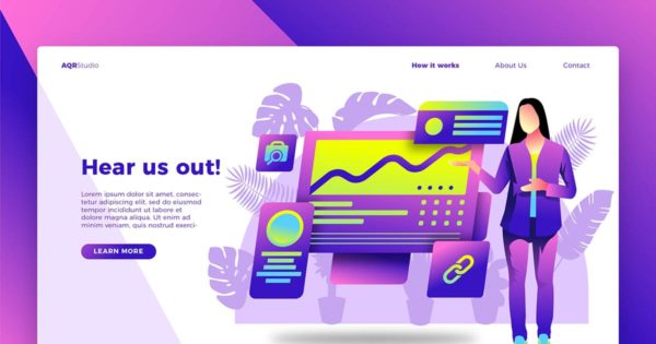 商业战略方案概念插画精选网站Banner＆落地页模板 Pitching Ideas – Banner & Landing Page