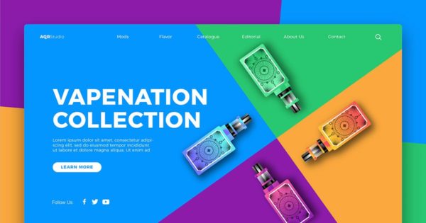 电子烟概念插画精选网站Banner＆落地页设计模板 Vapenation Collection – Banner & Landing Page
