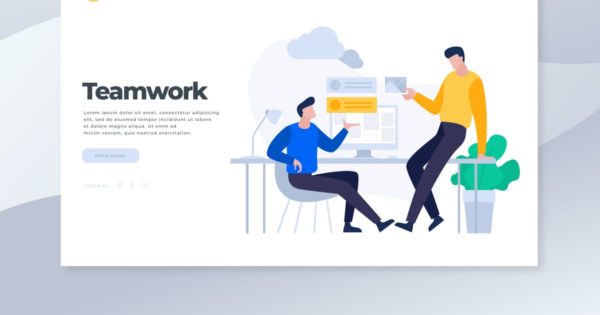 团队合作概念插画精选网站落地页设计模板 Teamwork – Landing Page