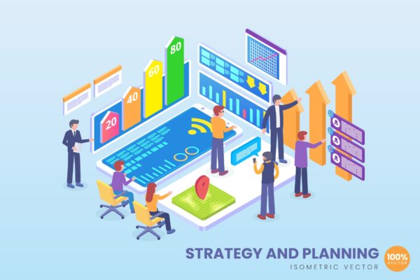 商业战略与规划场景2.5D矢量等距概念插画精选 Isometric Strategy & Planning Vector Concept