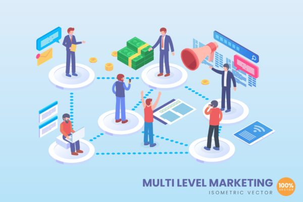 多维度场景化营销2.5D矢量等距概念插画精选 Isometric Multilevel Marketing Vector Concept