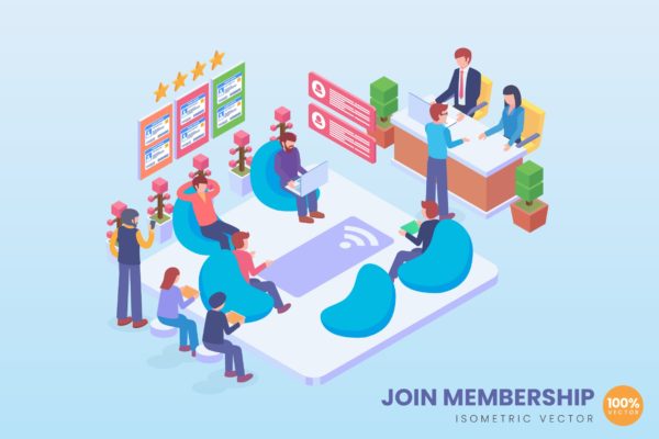 VIP会员场景2.5D矢量等距概念插画精选 Isometric Join Membership Vector Concept