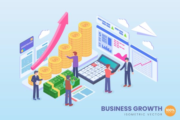 市场分析场景2.5D矢量等距概念插画精选 Isometric Business Growth Vector Concept