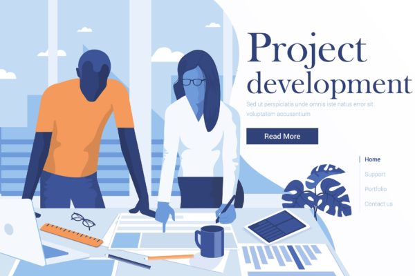 项目开发管理扁平化设计现代设计概念插画精选 Flat Modern design Illustration of Project
