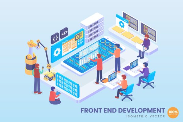前端开发主题等距矢量概念插画精选 Isometric Front End Development Vector Concept