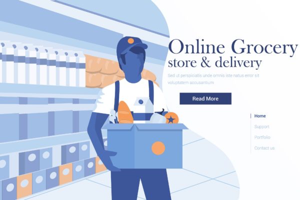 电子商务仓储及配送扁平化现代设计概念插画精选 Flat Modern design Illustration of Online Grocery