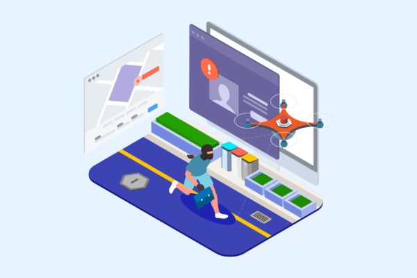 无人机警察场景2.5D等距概念矢量插画设计精选 Drones Police Isometric Illustration – T2