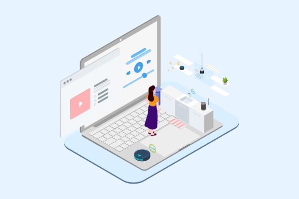 家庭智能音箱主题场景2.5D等距概念矢量插画设计精选v2 Smart Echo Isometric Illustration – T2